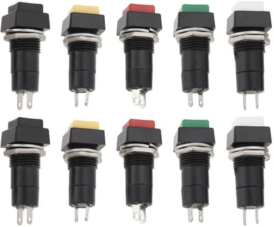 Allecto - Momentary Drukknop Schakelaar - 10st 12mm - Paneelmontage - Momentary - Geschikt voor Auto Elektronica - Diversen Kleuren