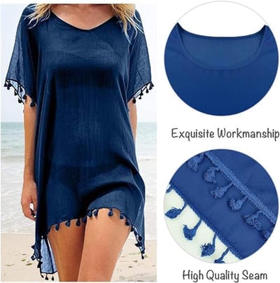 Chiffon Strandkleding Vrouwen Strand Bikini Cover Up Kwastje Strand Jurk V-hals Badmode Zomer Casual Badpak