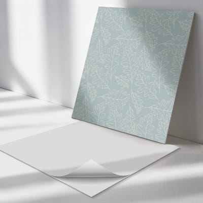 Wallfluent Vinyl Tegels - Bladeren op Een delicate Achtergrond Wand PVC Tegels - 30 cm x 30 cm - Turkoois Vinyl Tegels - Set van 9 - Vierkant PVC Tegels - Bloemen En Planten Plaktegels - Vinyl Vloer Tegels - Plaktegels Keuken en Badkamer