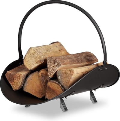 Haardhoutopslag - Houtopberging metaal zwart 40-x-38-x-48-cm open haard binnenshuis