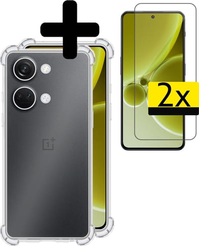 Hoesje - Met Screenprotector - 2 Stuks - Geschikt voor OnePlus Nord 3 - Sterk & Shockproof - Siliconen Case - Back Cover - Telefoon Hoes - Shock Proof - Telefoonhoesjes - Transparant