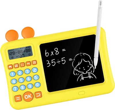 Kinderrekenmachine - Educatieve Rekenmachine - Leren Rekenen - Met Notitieblok - 20 x 15 x 2 cm - Geel