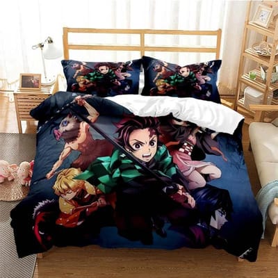 Anime Demon Slayer Nezuko Tanjirou Beddengoed Set Jongens Meisjes Twin Queen Size Dekbedovertrek Kussensloop Bed Jongens Volwassene 70x133cm 2pcs