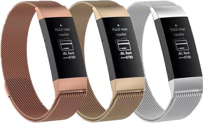 KELERINO. Milanese bandjes geschikt voor Fitbit Charge 3 - 3-pack - Small