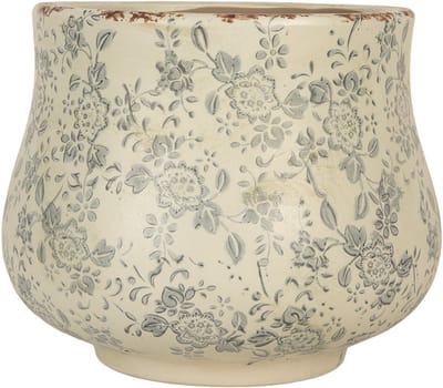 Keramiek Bloempot voor Binnen – Groen Bloemen – Rustieke Pot – Ø 21 cm – Bloemenmotief