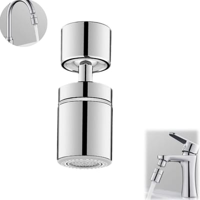 1 stuk - Kraanbeluchter - 360° draaibare waterkop - Waterkop met dubbele functie en dubbele uitloop - Accessoires voor groothoek-gootsteensproeier - Draaibare waterkop - Compatibele kraansproeiervervanging (zilver)