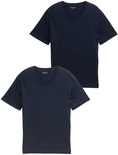 Tom Tailor - T-shirts met V-hals in een set van 2 - Maat L - sky captain blue