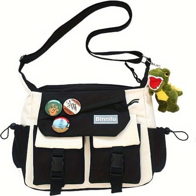 Casual Crossbody Tas, Schoudertas van Nylon met Grote Capaciteit en Verstelbare Riem voor Buiten, Trendy Streetwear Stijl Messenger Bag black