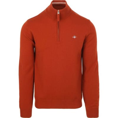 Gant Halfzip Wol Trui Logo Rust - Maat L - Heren - Quarter zip