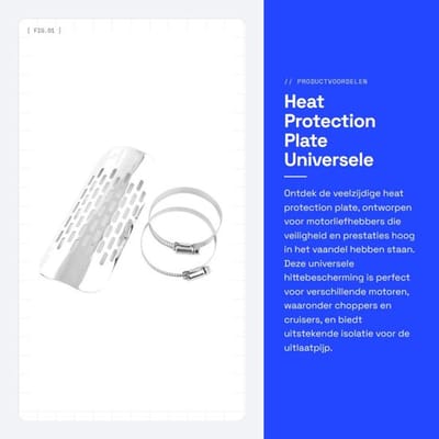 Hittebeschermingsplaat roestvrij staal - Universele uitlaat - Hittebeschermplaat motorfiets - Geluidsdemper - Warmte-isolatieafdekking - Afmetingen 18,5 x 6,8 cm - Uitlaatbescherming