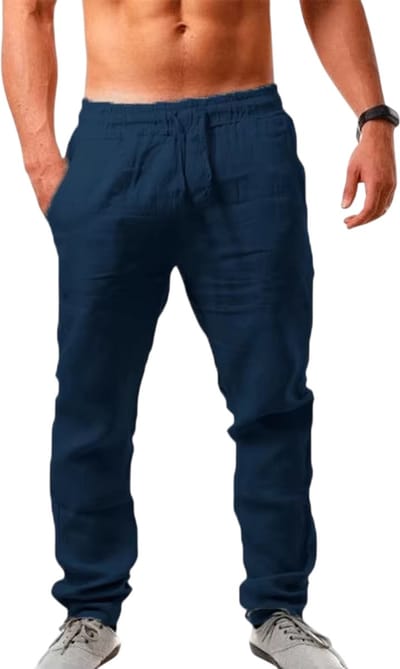 Heren Katoen-Linnen Broek – Casual Losse Zomerbroek met Elastische Taille, Ademende Vrijetijdsbroek, Streetwear Broek voor Lente, Zomer en Herfst, Comfortabele Heren Broek Los Model - Donkerblauw - Maat M