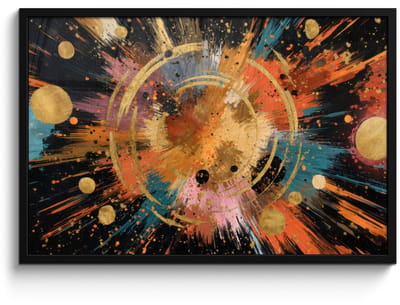 Poster in lijst - Fotolijst 90x60 cm - Posters - Explosie - Verfstructuur - Goud - Abstract - Posterlijst zwart - Decoratie - Wanddecoratie woonkamer - Muurdecoratie slaapkamer