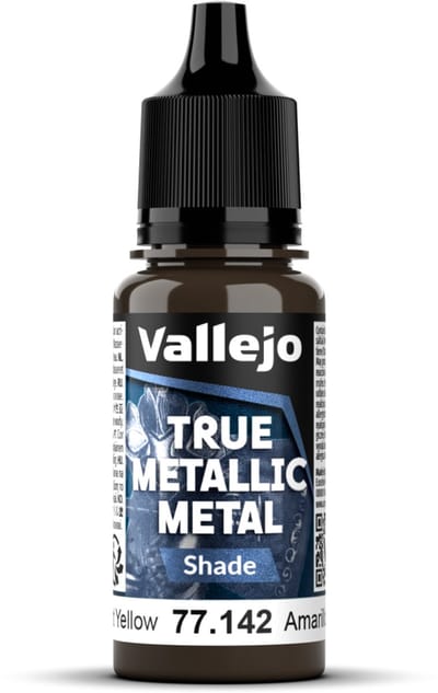 Vallejo Hobbyverf Acrylverf - 77142 True Metallic Metal - Shade - Stralend Geel - Acryl - Verf flesje - 1x 18 ml