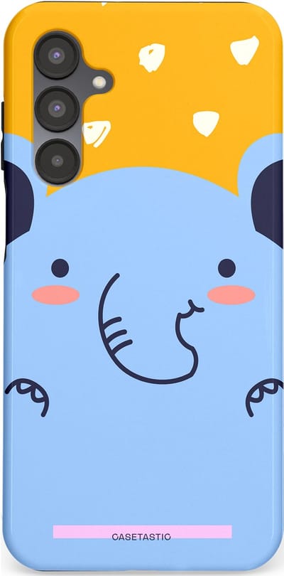 Casetastic hoesje geschikt voor Samsung Galaxy A16 - Dubbellaagse bescherming - Knuffel van olifant - Fashion Case - Lichtblauw Okergeel