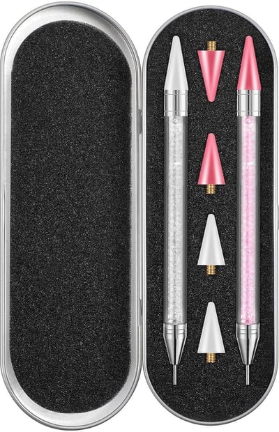 Dailygoods- Dotting Tools 2 Stuks - Strass Picker - Puntering Gereedschap - DIY Nagelontwerp - Roze/Wit - 14,5 cm Lang - Nail Art Tools