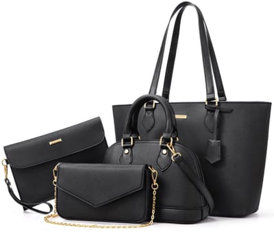 HAUSS SPOLE Damestas set van 4 - Luxe Dames Crossbody Tas - met Dames Schoudertas, Shopper - Werktas - Muntenbeurs - Premium Dames Handtassen - Grote Shopper - Zwart