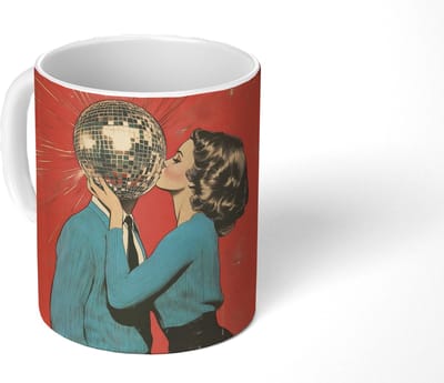 Mok - Koffiemok - Vrouw - Retro - Discobal - Kus - Mokken - 350 ML - Beker - Koffiemokken - Theemok