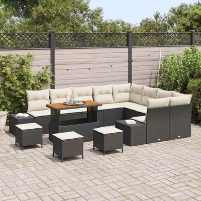 vidaXL - Tuinbank - Set - 13 - st - 12-Aantal - zitplaatsen - Zwart - Poly - rattan
