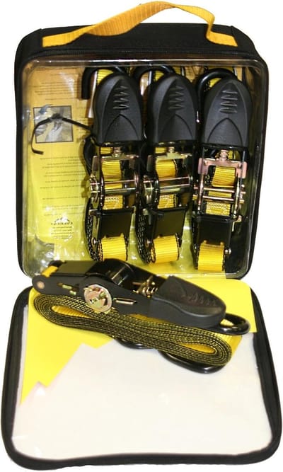 Spanbanden met ratel - Cargobanden - Vastzetten lading - Rubberen haken - 4 stuks 3 meter - Geel