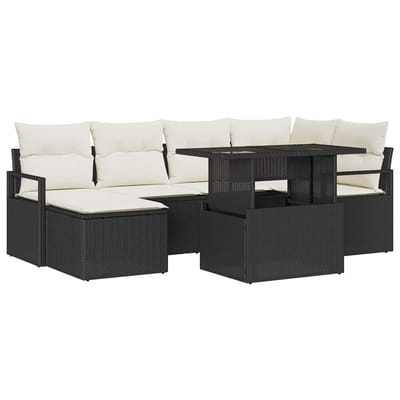vidaXL - Tuinbank - Set - 7 - st - Zwart - en - Crème - poly - rattan