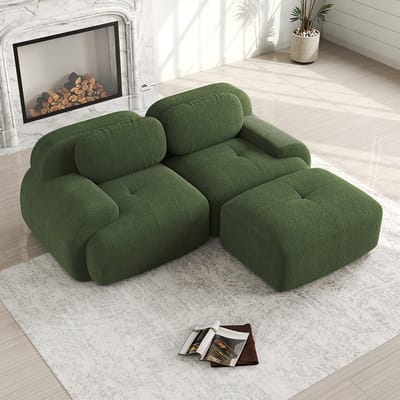 BLACKCOLORS Hoekbank 82'' van zacht corduroy, modulair combineerbaar met gebogen armleuningen, zonder montage, zeer elastische schuimvulling voor woonkamer, ontspanningsruimtes en slaapkamer, Green