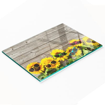 Keukenplank van gehard glas met decoratieve zonnebloemafbeeldingen, 80x52 cm