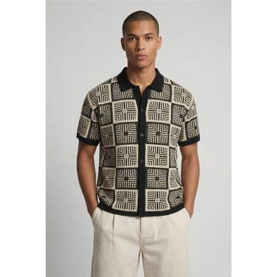 Ontspannen Gehaakte Tapijt Gebreid Overhemd | Black | Size XS
