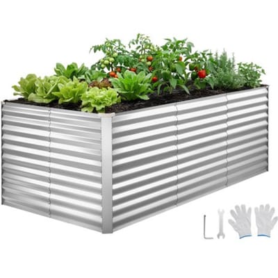 VEVOR Verhoogd Tuinbed, Metaal, 2400x1200x860 mm, Rechthoekig Tuinbed, Plantenbakset voor Buiten, Groentebed met Handschoenen, Bloembed Zonder Bodem, Plantbed voor Bloemen en Groenten, Zilver