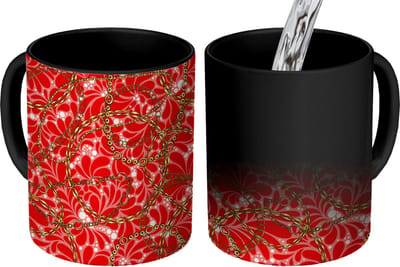 Magische Mok - Foto op Warmte Mokken - Koffiemok - Patronen - Goud - Ketting - Rood - Magic Mok - Beker - 350 ML - Theemok
