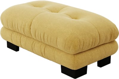 Ottoman Poef Geel - Gele chenille poef voor woonkamer - Grote modulaire voetenbank - Vintage hocker - 112x68x52 cm - Zitmeubel - Woonkamer Geel