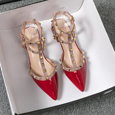 Zomer Dames Sandalen met Hoge Hakken Mode Merk Design Puntige Nieten Rood Casual Schoenen Grote Maat 41 -43 39 rood
