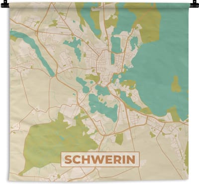 Wandkleed - Wanddoek - Schwerin - Plattegrond - Kaart - Vintage - Stadskaart - 180x180 cm - Wandtapijt