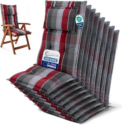 Tuinkussen Set - Stoelkussens Terras - Comfortabel Zitten - UV-Lichtbestendig - 120x50cm 8 Stuks - Geruit