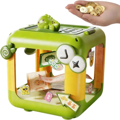 Kinder Spaarpot - Geldkistje Munten - Leren Sparen - Met Wachtwoord - 16x16x21 cm - Groen