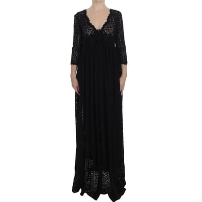 Kant Maxi Jurk Zwart 34 Mouwen