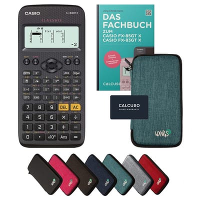 Casio fx-83GT X incl. beschermhoes Turkoois & vakboek (64 pagina's, DIN A5) – Wetenschappelijke rekenmachine – Smart Set