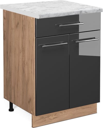 Vicco Fame-Line Keukenonderkast – 60 cm met lade, WB Marmer Antraciet Hoogglans