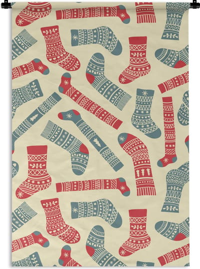 Wandkleed - Wanddoek - Kerst - Sokken - Patronen - 60x90 cm - Wandtapijt