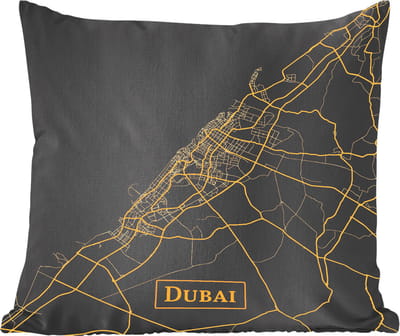 Sierkussens - Kussentjes Woonkamer - 60x60 cm - Kaart - Dubai - Luxe - Goud - Zwart