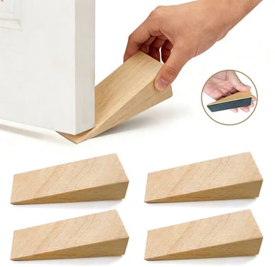 4-pack – Driehoekige houten deurstoppers – Antislipbasis – Deurwiggen voor huisveiligheid – Creatieve & minimalistische deurstoppers – Geschikt voor alle deuren (speciaal ontworpen voor slaapkamer- en toegangsdeuren) – 9 x 3 x 2,5 cm