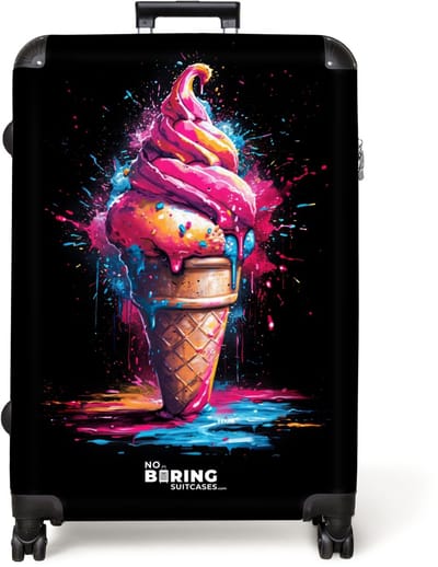 NoBoringSuitcases.com® - Koffer groot - Reiskoffer lichtgewicht - IJshoorntje met blauwe en roze verf - Rolkoffer met 4 wielen - Grote trolley XL - 98 liter bagage