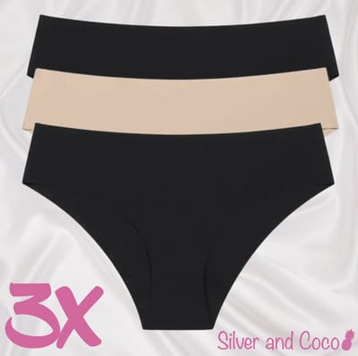 SilverAndCoco® - 3 stuks Naadloze Onderbroek / Seamless Broekje Dames / Zacht Brazilian Slipje / Naadloos Stretch Ondergoed Vrouw / Hipster Dames Lingerie Broekje Slip Black - Zwart Beige / Large