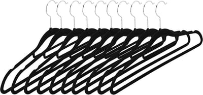 Intirilife kleerhanger in ZWART fluweel - 10 ruimtebesparende kleerhangers van kunststof en metaal met anti-slip fluwelen hoes en broekstang - Kleerhanger Kleerhanger Kleerhanger Kleerhanger
