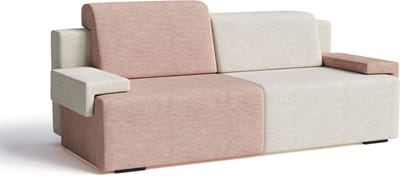 Uitklapbare Sofa-Bed voor de Woonkamer, Bank met Opbergruimte, Gestoffeerde Zetel met Slaapfunctie - Slaapbank HOOK - Crème + Oudroze (Diosa 03 + 60)