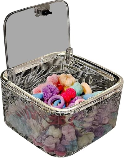 Haaraccessoires Organizer - Opbergdoos Clips - Netjes Opbergen - Transparant PET Materiaal - 15x15x8 cm - Zilvergrijs