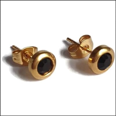 Rvs sieraden -Ronde Oorbellen dames goudkleur- zwarte zirkonia - 6mm