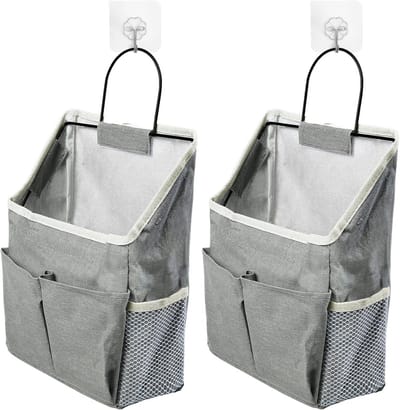 SnelShoppen - 2 Stuks Zwarte Muur Organizer Opbergtas, Minimalistische Wand Opknoping Opbergzakken van Waterdicht Canvas voor Keuken, Slaapkamer en Me