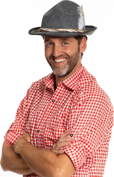 Partychimp Tiroler Hoed Deluxe Oktoberfest voor bij Carnavalskleding Heren Carnavalskleding Dames Carnaval Accessoires Verkleedkleren voor Volwassenen - Grijs - Vilt