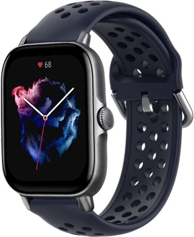 Siliconen sport bandje met gaatjes - Geschikt voor Xiaomi Amazfit Bip / Bip Lite / Bip S / Bip U / Bip U Pro / Amazfit GTS / GTS 2 / GTS 3 / GTS 4 - Mini bandje - Sport bandje - Donkerblauw