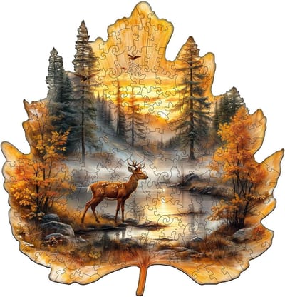 Houten Puzzel - Legpuzzel Puzzelspel - Ontspanning en Educatie - Unieke Vormen - 235 Stukjes - Gouden Hoofprint